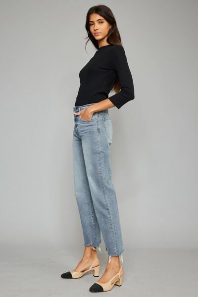 Kancan High Waist Raw Hem Cropped Wide Leg Jeans - Image 3