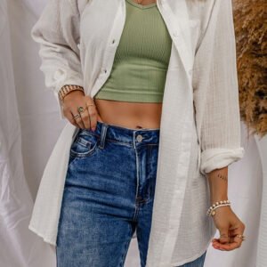 Slit Button Up Long Sleeve Shirt