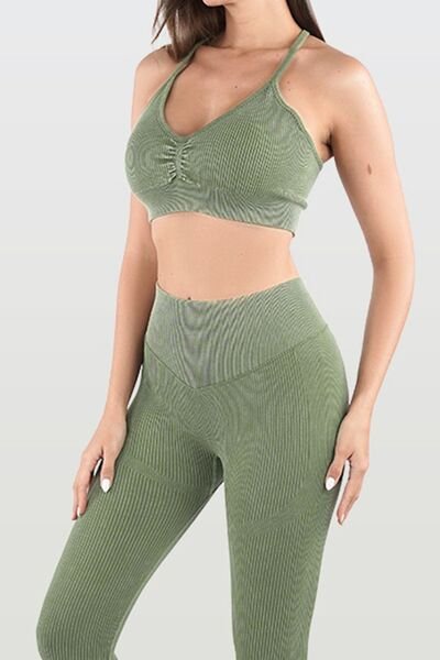 Ruched Spaghetti Strap Top and Pants Active Set - Image 2