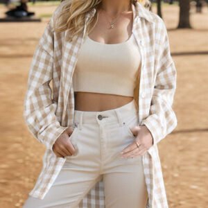 Plaid Button Up Dropped Shoulder Shacket