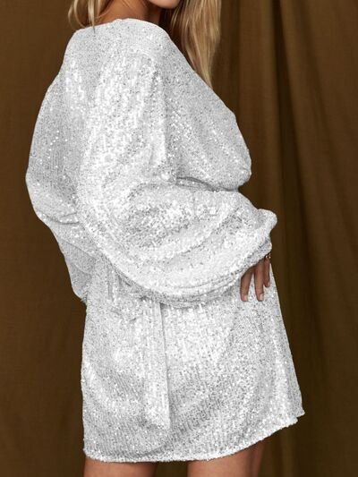 Sequin Surplice Tie Waist Mini Dress - Image 6