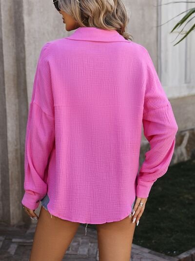 Textured Pocketed Button Up Dropped Shoulder Shirt - Image 12
