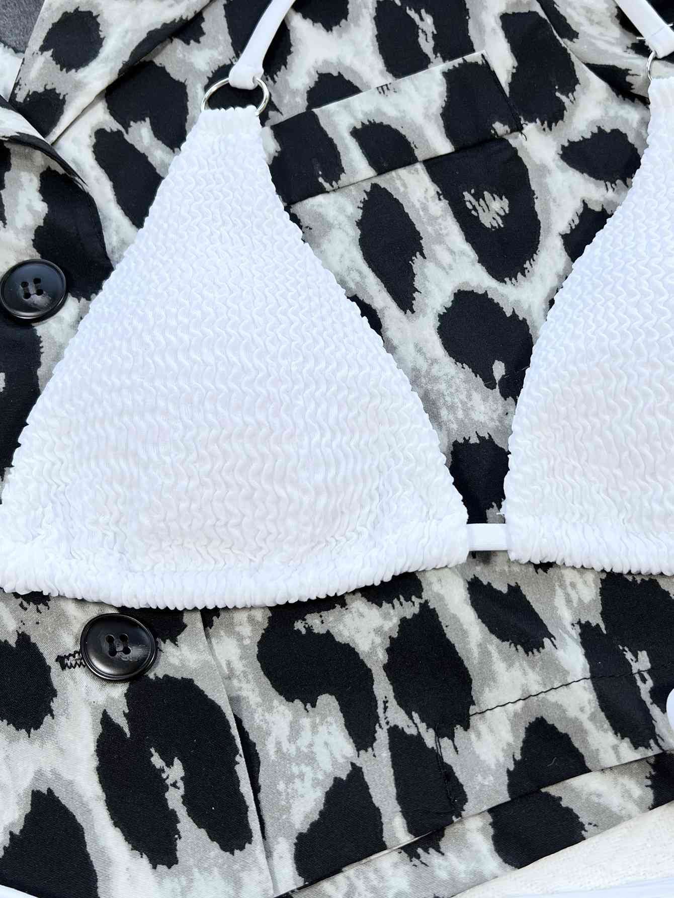 Textured Halter Neck Tie Side Bikini Set - Image 7