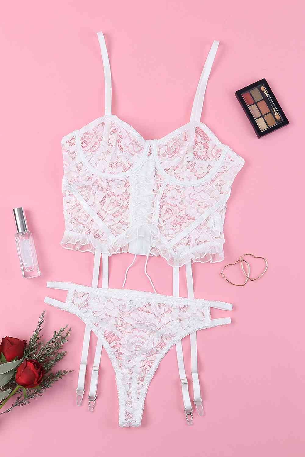 Lace-Up Frill Trim Lingerie Set - Image 7