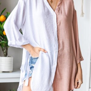 Two-Tone Button Up Dropped Shoulder Shirt