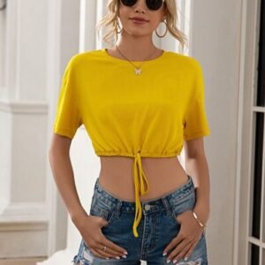 Drawstring Round Neck Short Sleeve T-Shirt