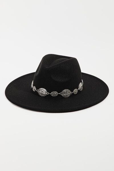 Fame Metal Trim Flat Brim Fedora Hat - Image 2