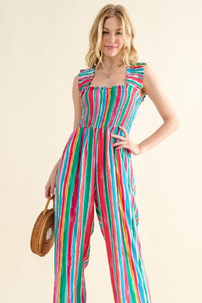And The Why Full Size Striped Smocked Sleeveless Jumpsuit - Image 4