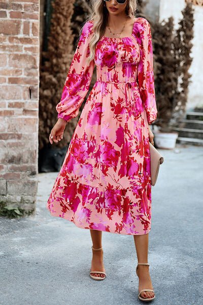 Printed Balloon Sleeve Midi Dress - Image 3
