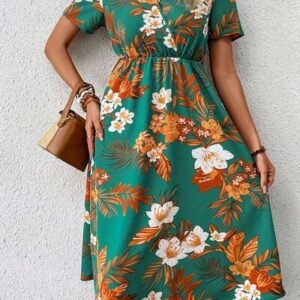 Floral Surplice Short Sleeve Dress