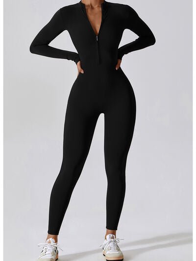 Zip Up Mock Neck Long Sleeve Jumpsuit - Image 2