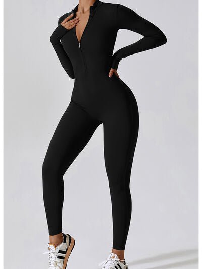 Zip Up Mock Neck Long Sleeve Jumpsuit - Image 5