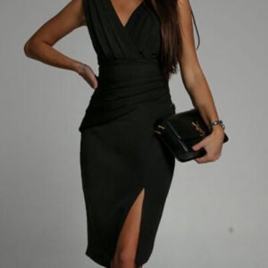 Slit Ruched Surplice Tank Dress