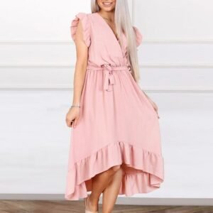 Tied Surplice Ruffle Hem Dress