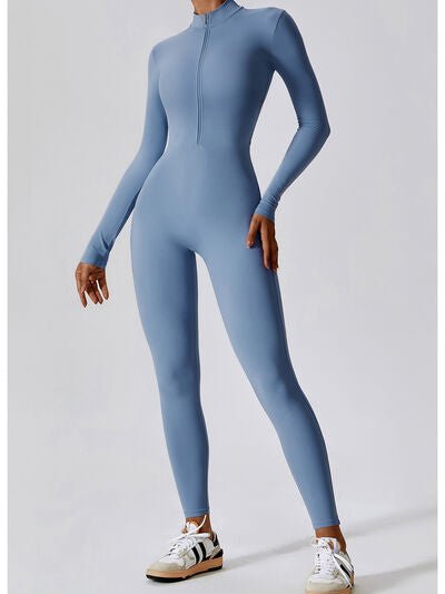 Zip Up Mock Neck Long Sleeve Jumpsuit - Image 6