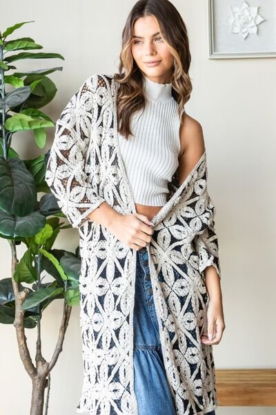 Veveret Geometric Open Front Three-Quarter Sleeve Cardigan - Image 7