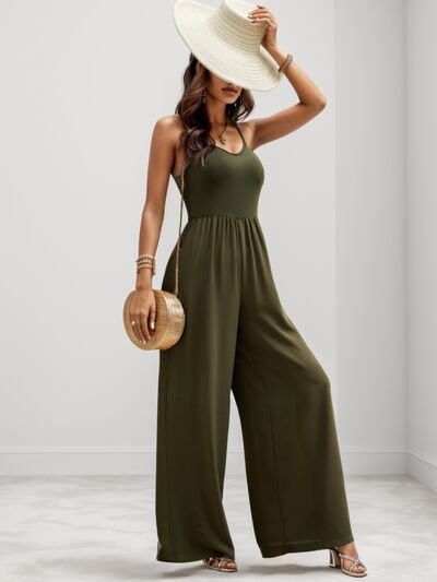 Scoop Neck Spaghetti Strap Wide Leg Jumpsuit - Image 3