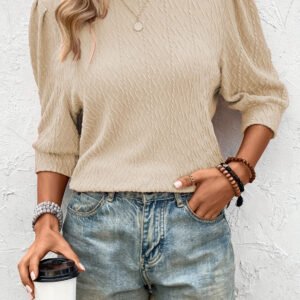 Round Neck Puff Sleeve Blouse