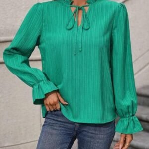 Frill Tie Neck Flounce Sleeve Blouse