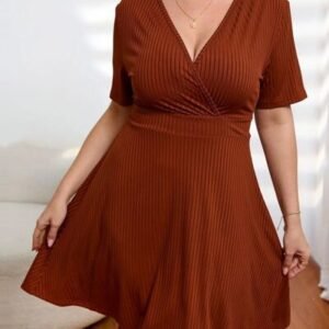 Plus Size Surplice Short Sleeve Mini Dress