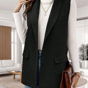 Pocketed Open Front Vest Coat