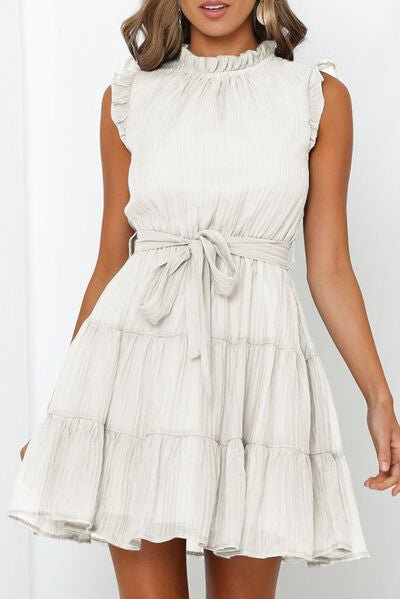 Frill Tied Round Neck Sleeveless Tiered Dress - Image 5