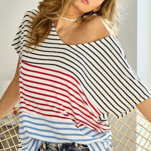 BiBi Striped Round Neck Short Sleeve T-Shirt