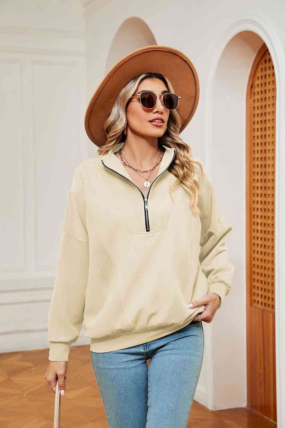 Half-Zip Dropped Shoulder Sweatshirt - Image 21