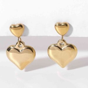 14K Gold Plated Double Heart Stud Earrings