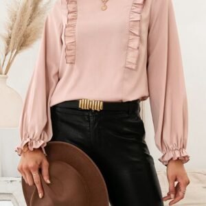 Frill Round Neck Flounce Sleeve Blouse