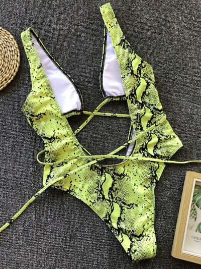 Lace-Up Backless Plunge One-Piece Swimwear - Image 11