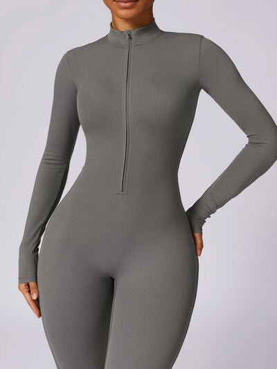 Zip Up Mock Neck Long Sleeve Jumpsuit - Image 34