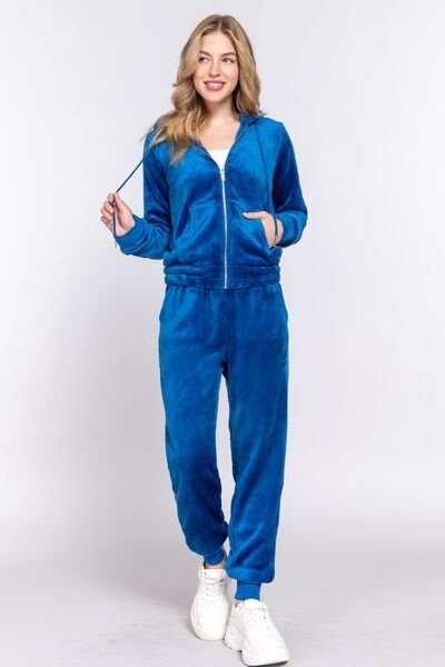 ACTIVE BASIC Faux Fur Zip Up Long Sleeve Hoodie and Joggers Set - Image 4