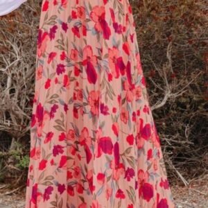 Printed High Waist Pleated Skirt
