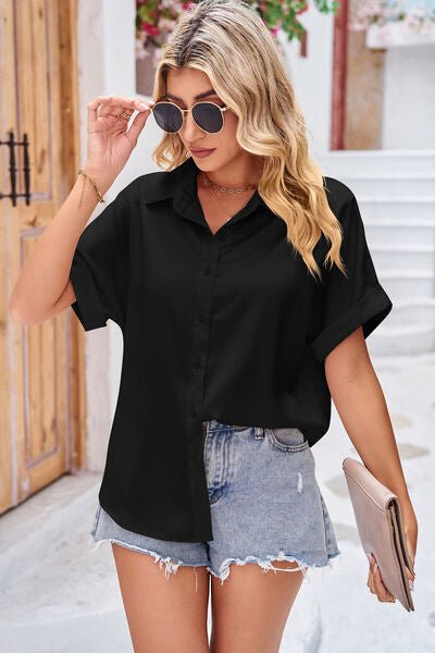 Button Up Rolled Short Sleeve Shirt - Image 6