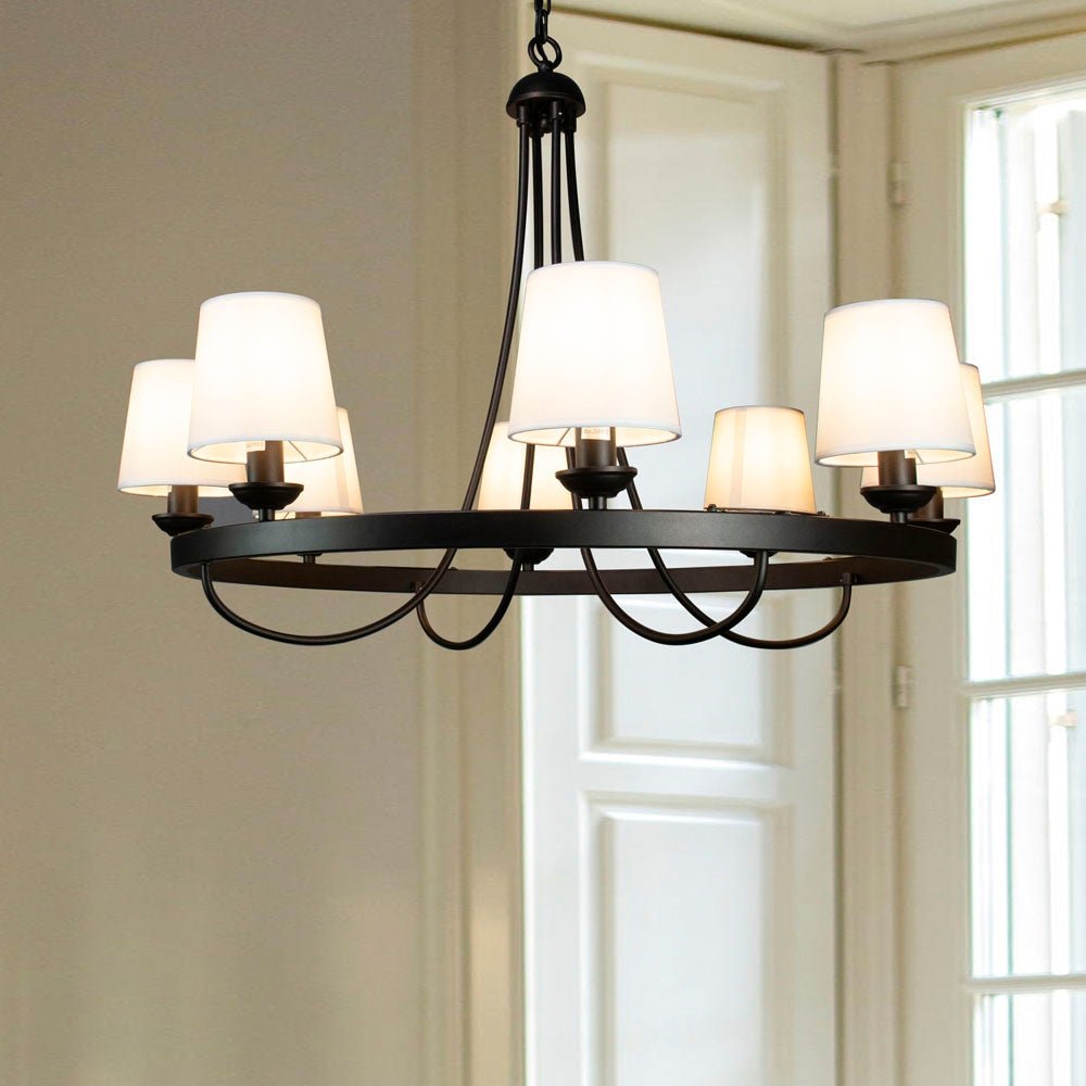 Cenports Baden Rustic Wagon Wheel Light Fixture with 8 Bulb and White - Image 2