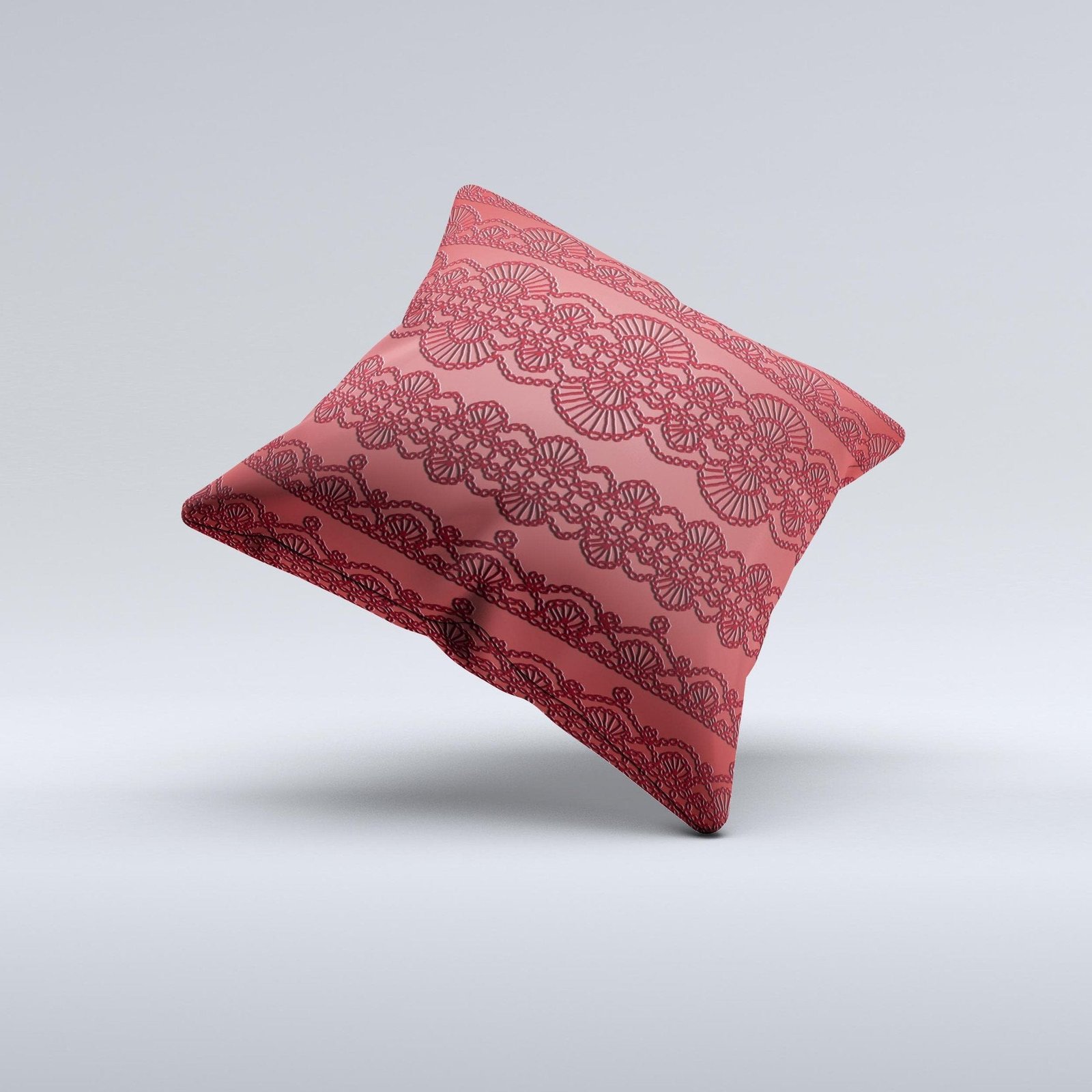 Dark Red Highlighted Lace Pattern ink-Fuzed Decorative Throw Pillow - Image 2