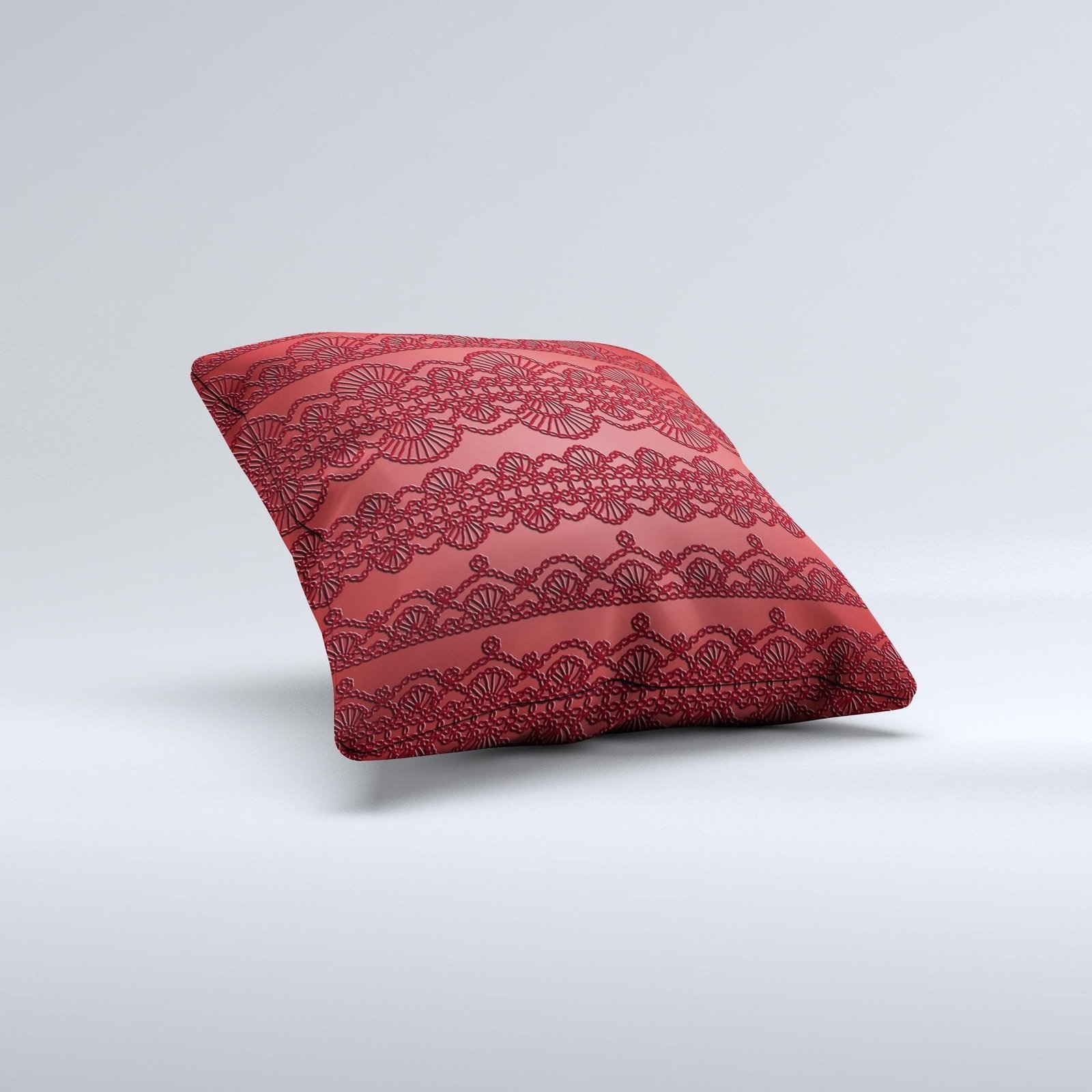 Dark Red Highlighted Lace Pattern ink-Fuzed Decorative Throw Pillow - Image 3