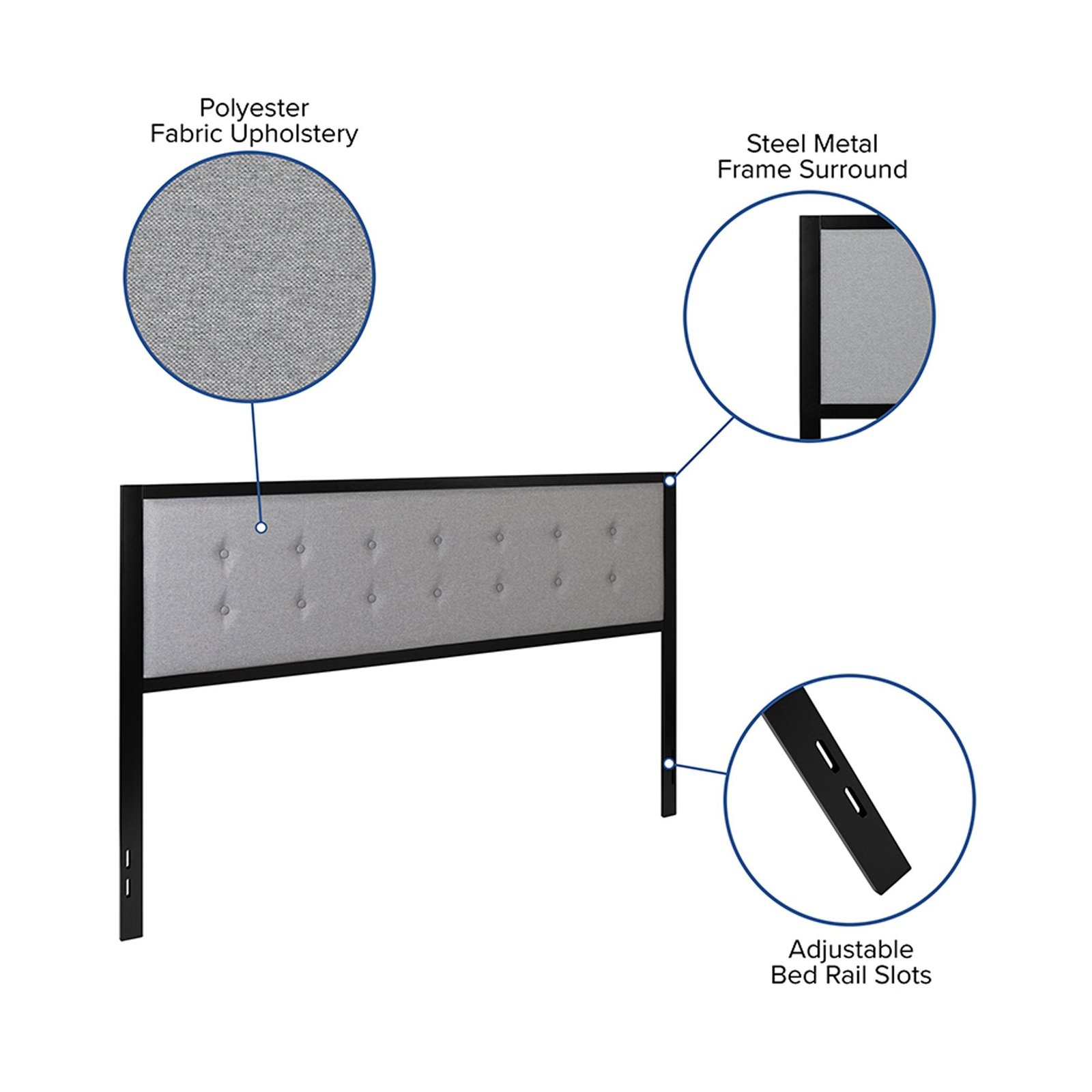 Bristol Metal Tufted Upholstered King Size Headboard in Light Gray - Image 5