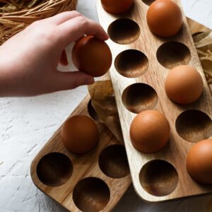 Japanese style Wooden Double Row Egg Storage Box Home Organizer Rack