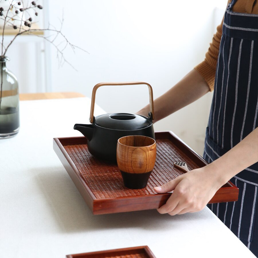 Rattan Wood Tea Tray - Image 4