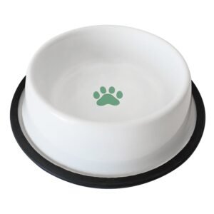 Non Skid White Bowl With Robin Egg Paw Design 16oz