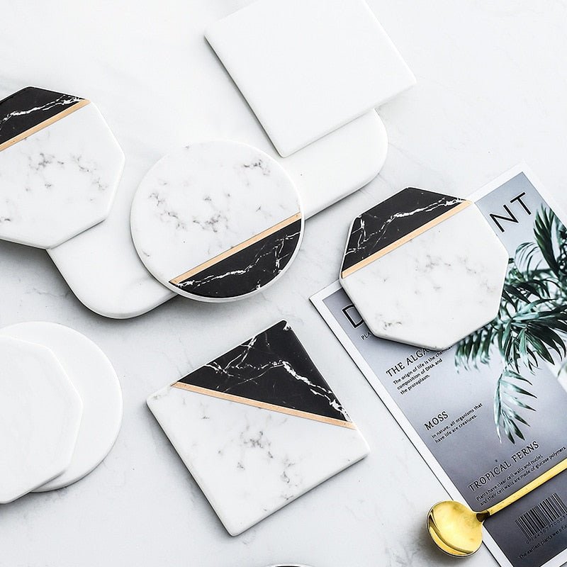 Black and Marble Ceramic Coaster