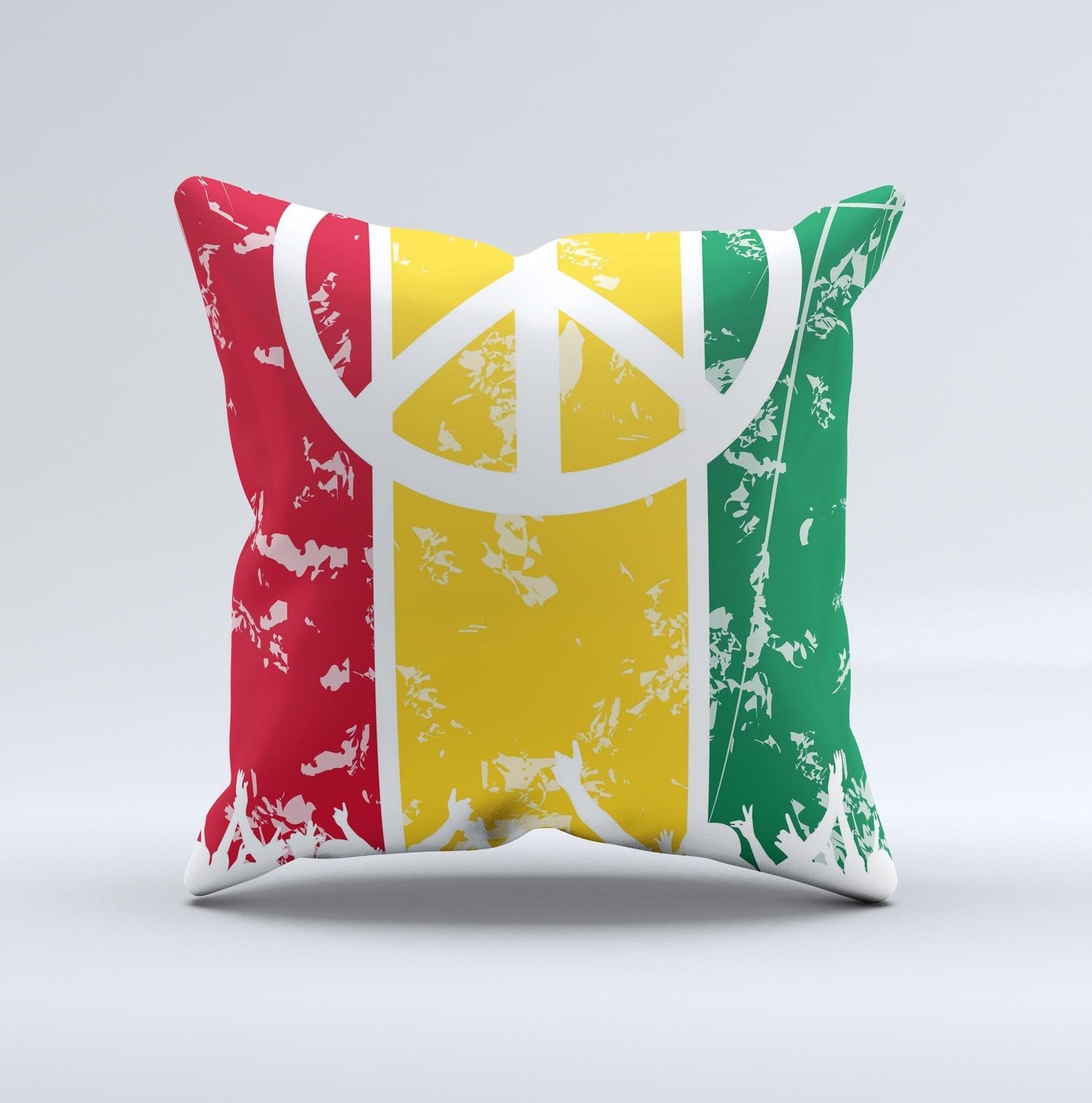 Red, Yellow & Green Layered Peace Ink-Fuzed Decorative Throw Pillow