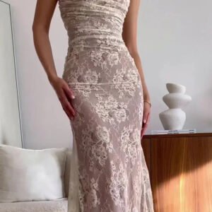 Shawl Drawstring Lace Maxi Dress