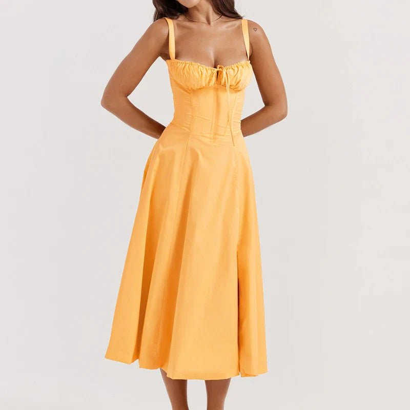 Boho Spaghetti Straps Split Thigh Floral Print Sleeveless Midi Dress - Image 9