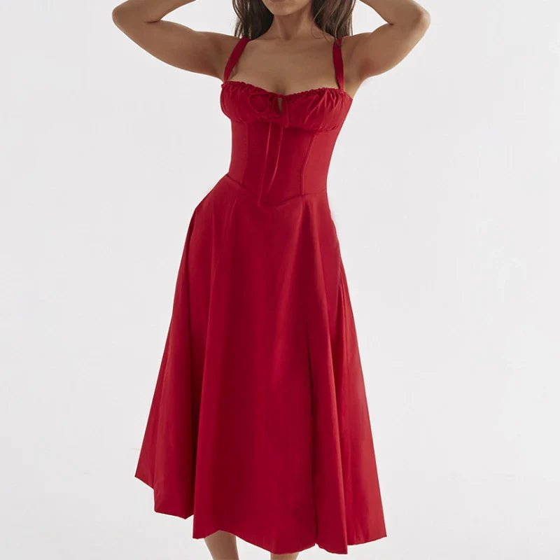 Boho Spaghetti Straps Split Thigh Floral Print Sleeveless Midi Dress - Image 5