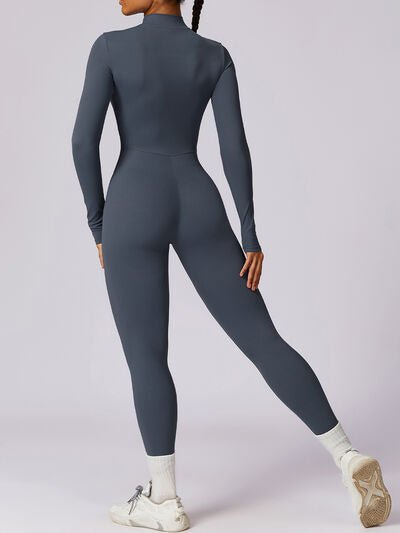 Zip Up Mock Neck Long Sleeve Jumpsuit - Image 24