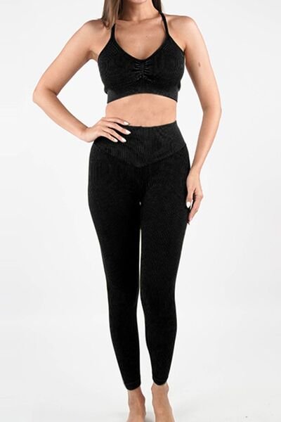Ruched Spaghetti Strap Top and Pants Active Set - Image 10