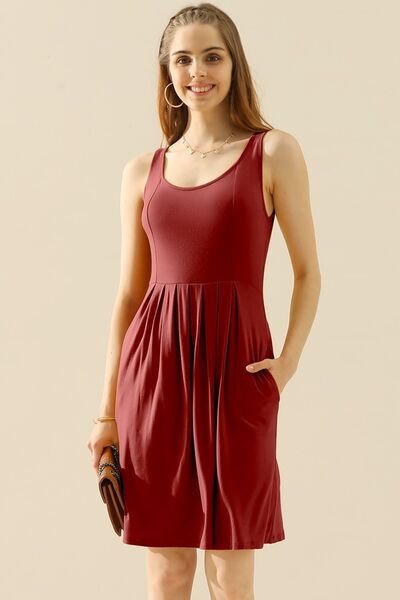Doublju Full Size Round Neck Ruched Sleeveless Dress with Pockets - Image 2